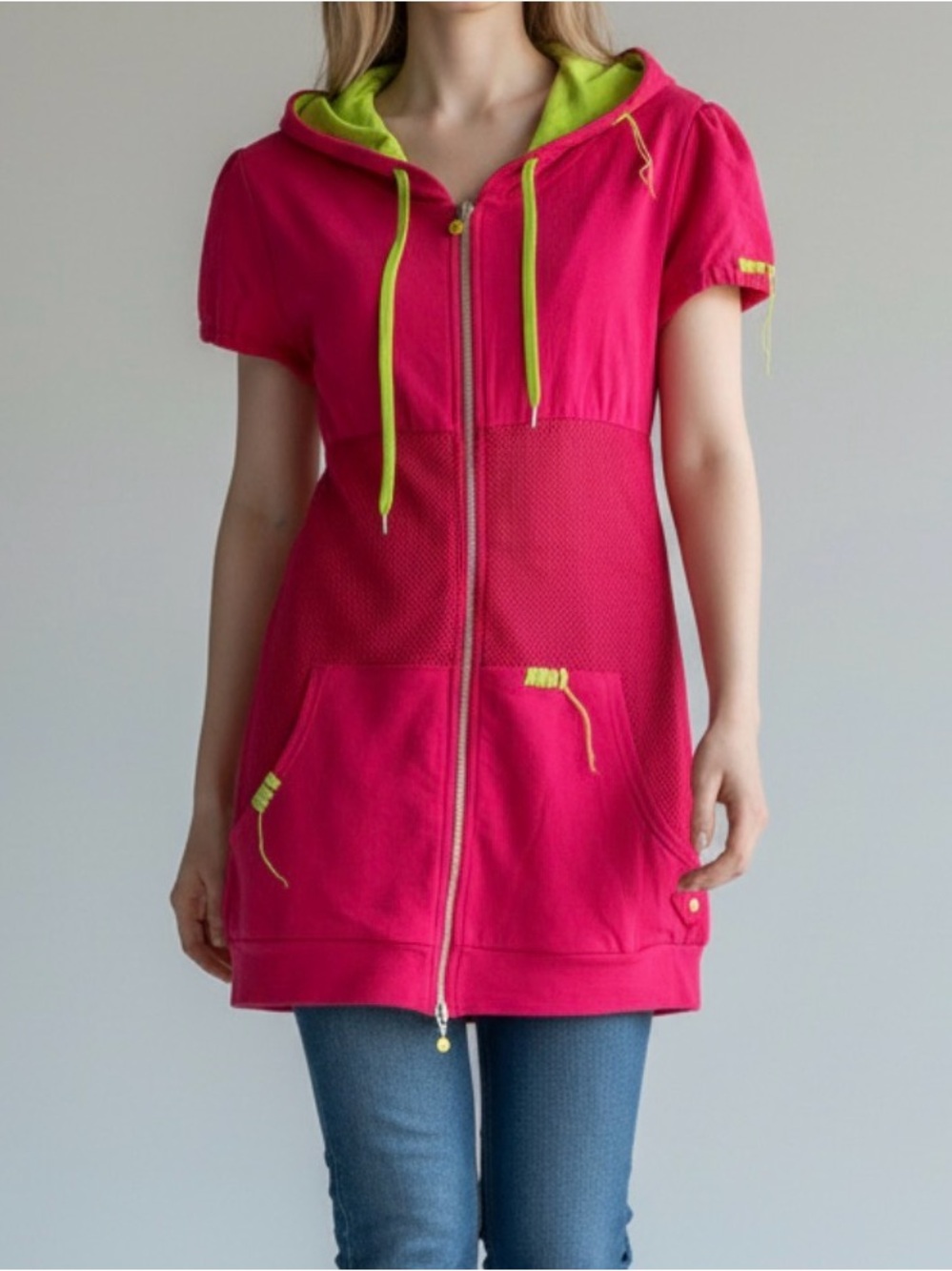 Soho Babe Short Sleeve Zip-Up Long Hoodie